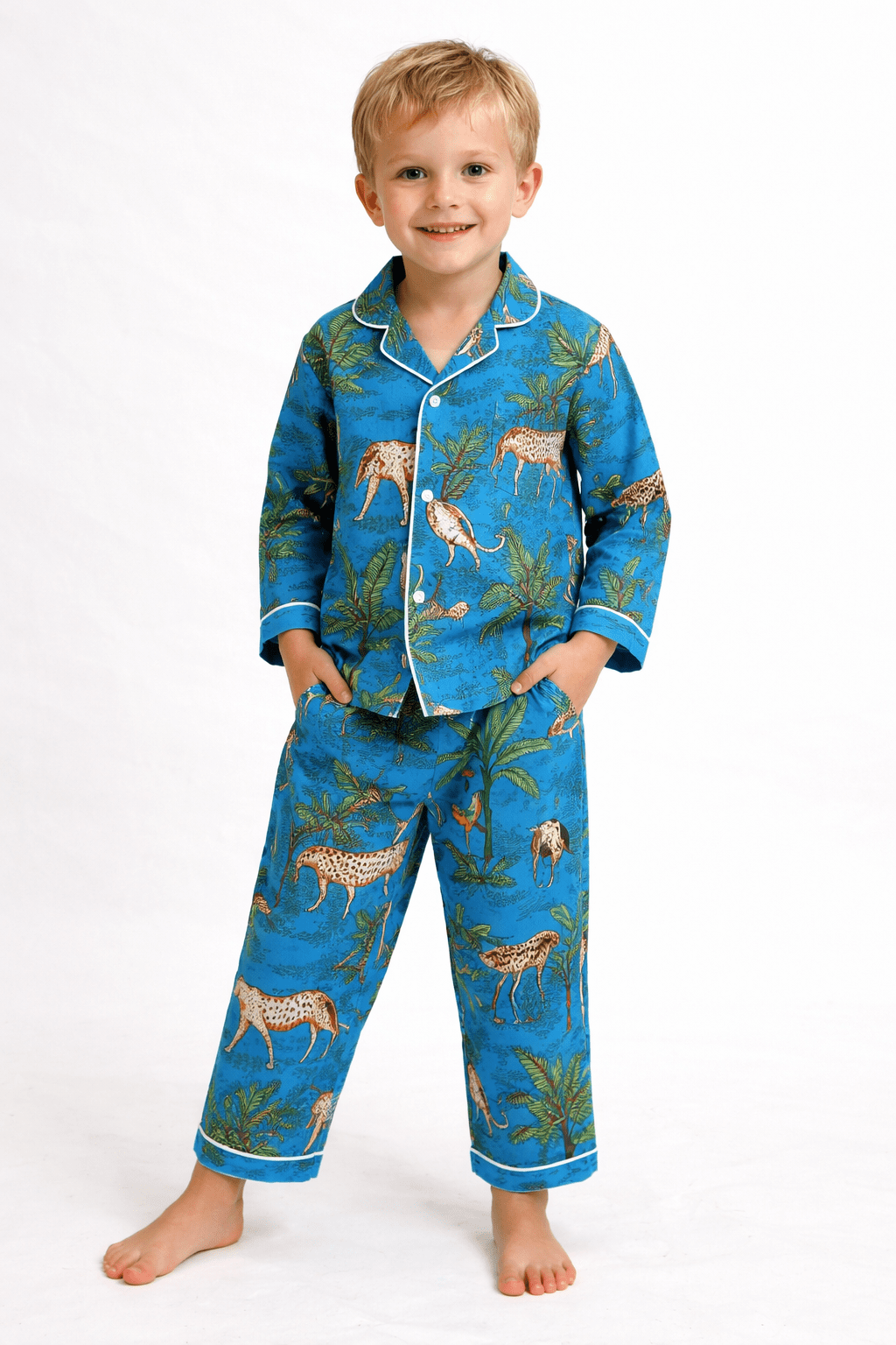 Blue Jungle Cotton Pajama Set