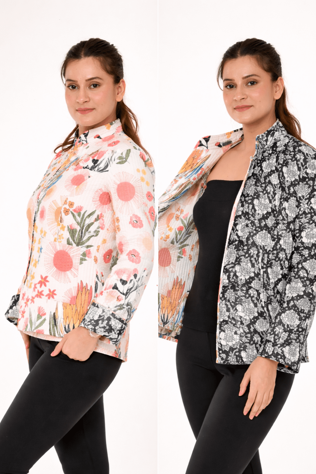 Reversible Cotton Quilted Jacket | White Black - Image 3