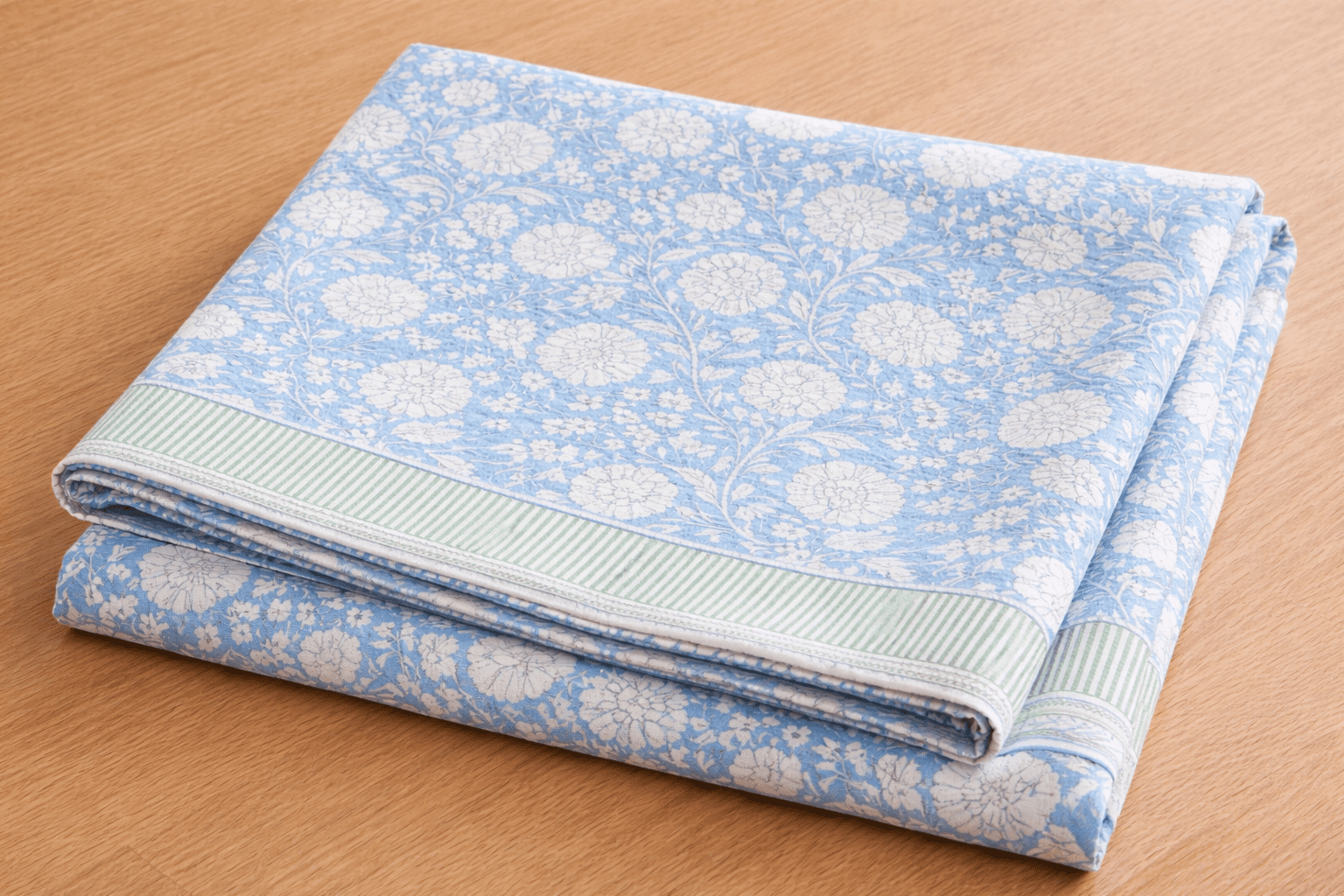 Sky Blue Floral Cotton Tablecloth - Image 3