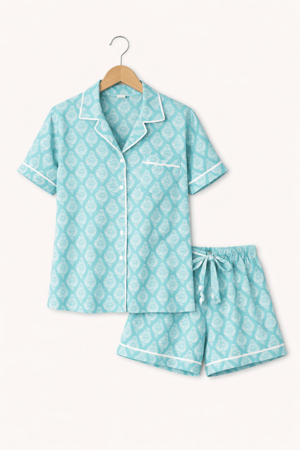 Aqua Cotton Lounge Short Set - Image 2