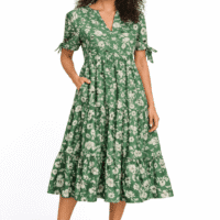 Green Floral Long Cotton Dress