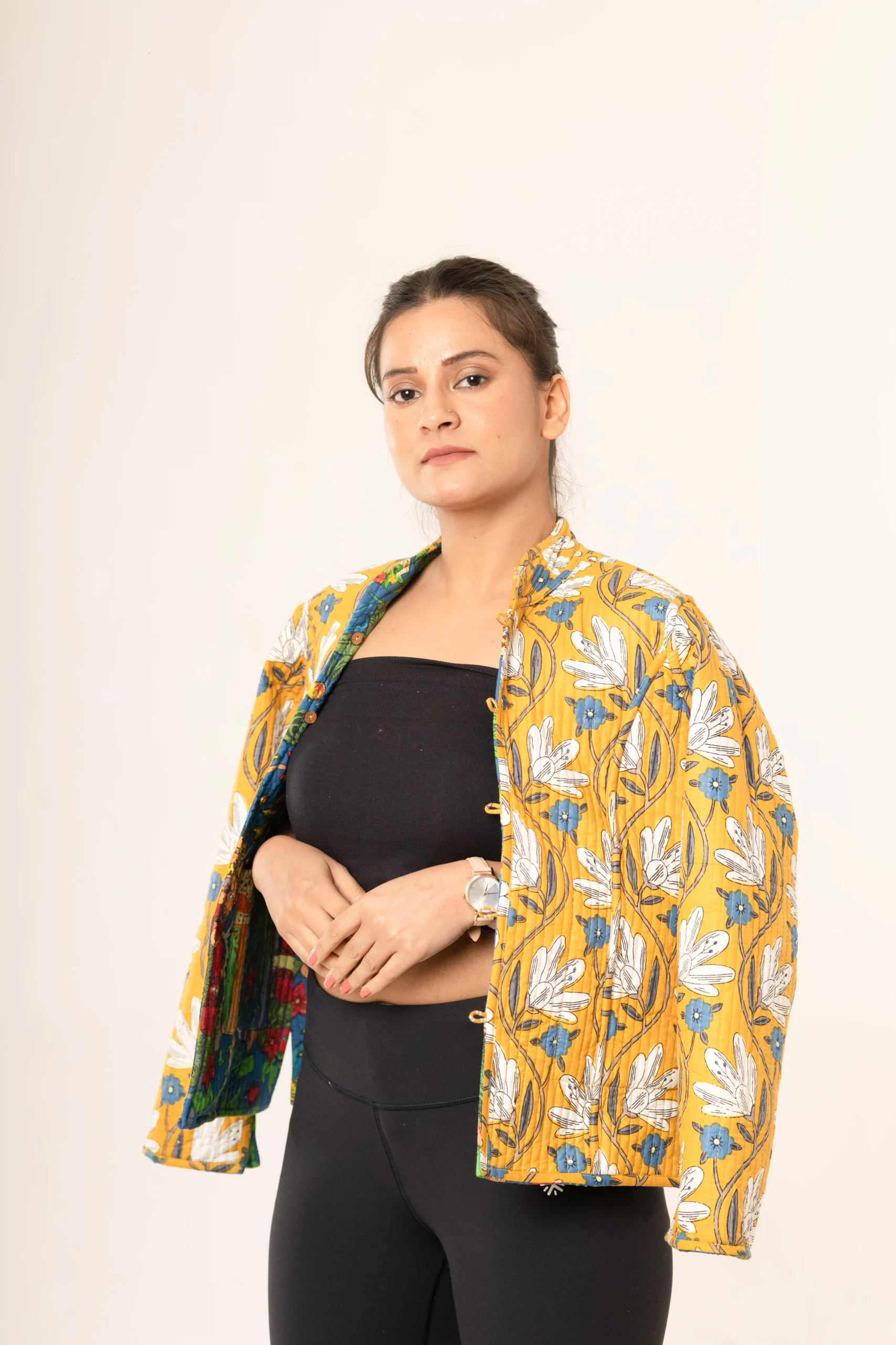 Blue Frida Reversible Cotton Quilted Jacket