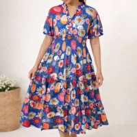 Floral Fiesta Smocked Waist Cotton Midi Dress