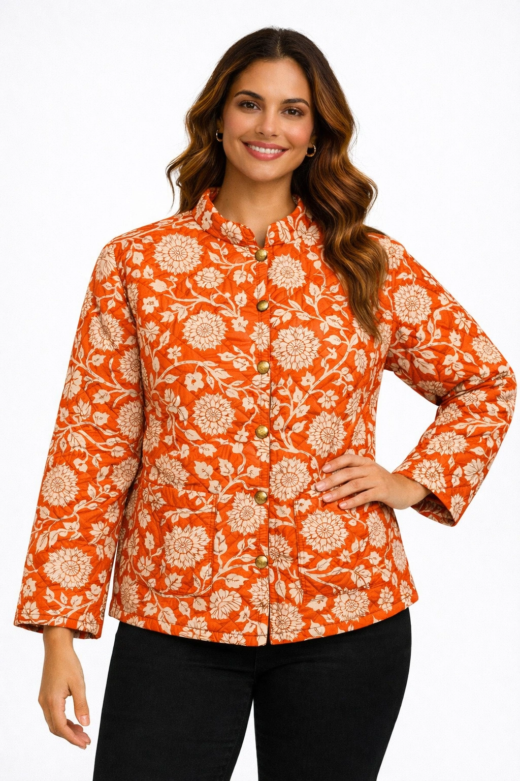 Reversible Cotton Quilted Jacket | Jungle & Orange Floral - Image 3