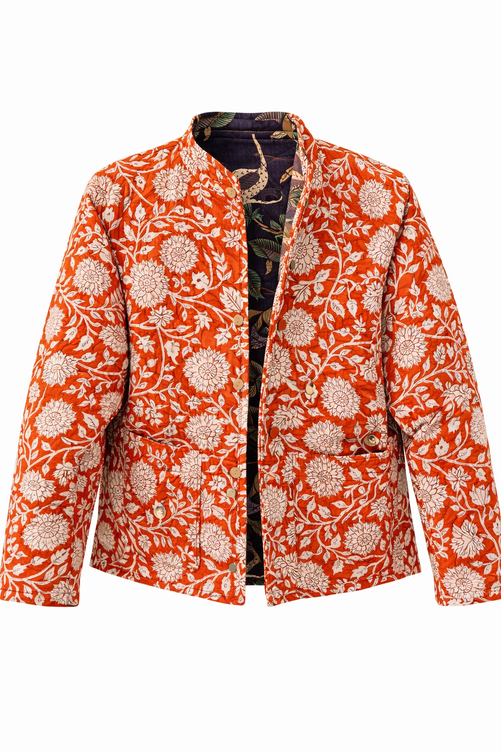Reversible Cotton Quilted Jacket | Jungle & Orange Floral - Image 2