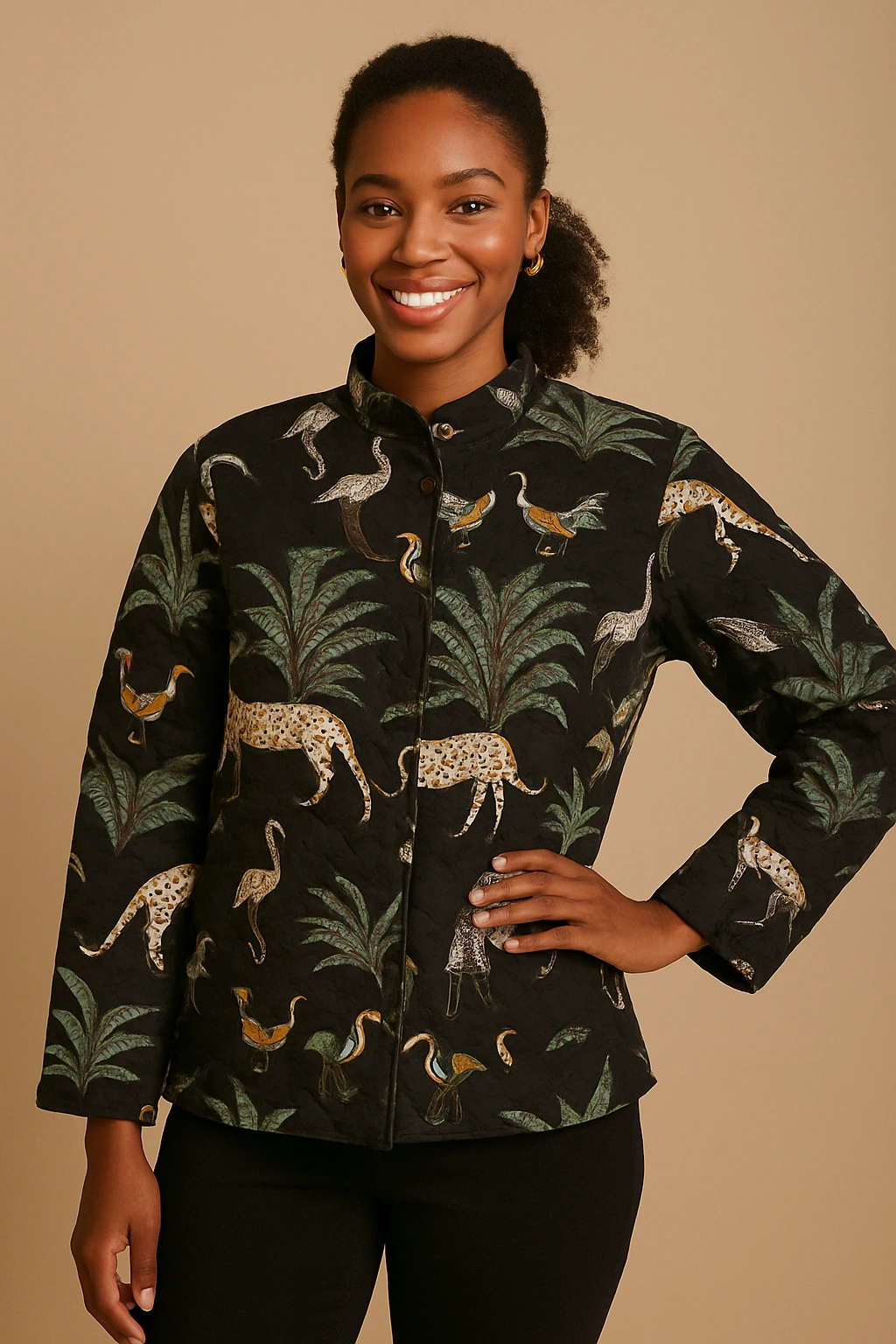 Reversible Cotton Quilted Jacket | Jungle & Orange Floral