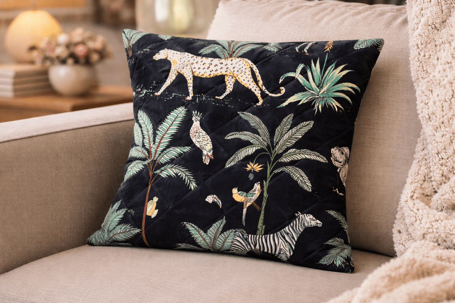 Jungle Print Quilted Pillow Cover - Image 3