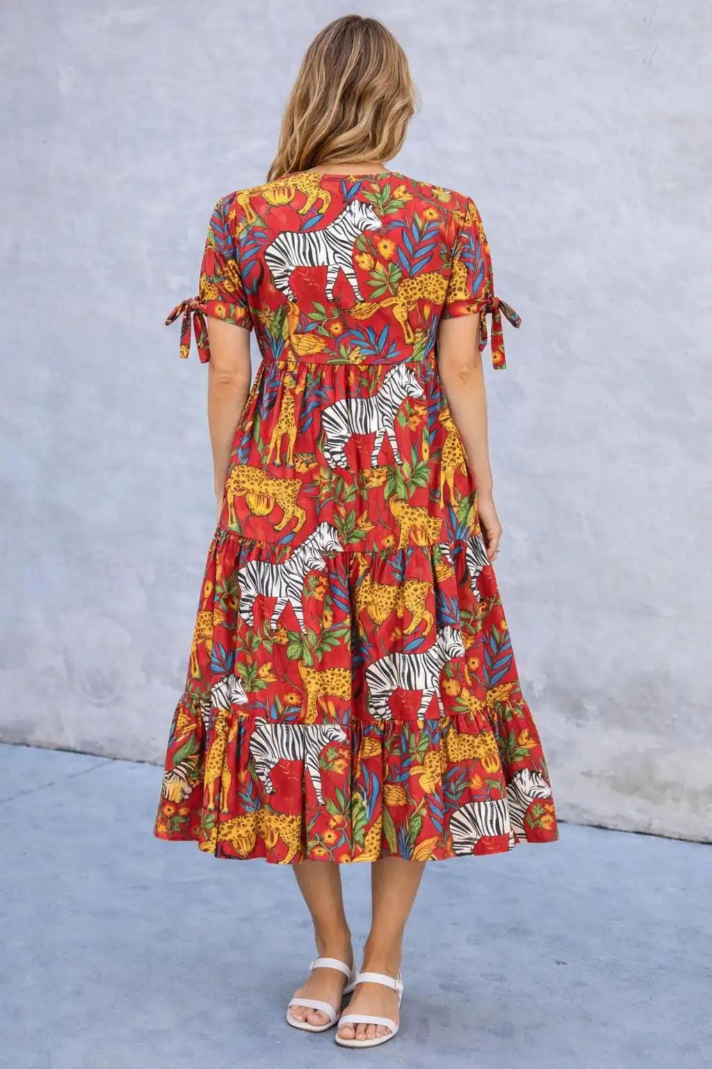 Red Safari Cotton Midi Dress - Image 3