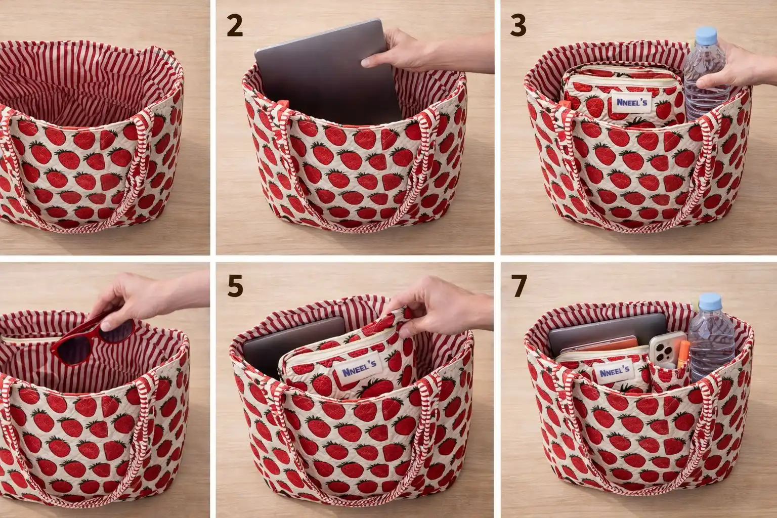 Strawberry Quilted Tote Bag - Image 4