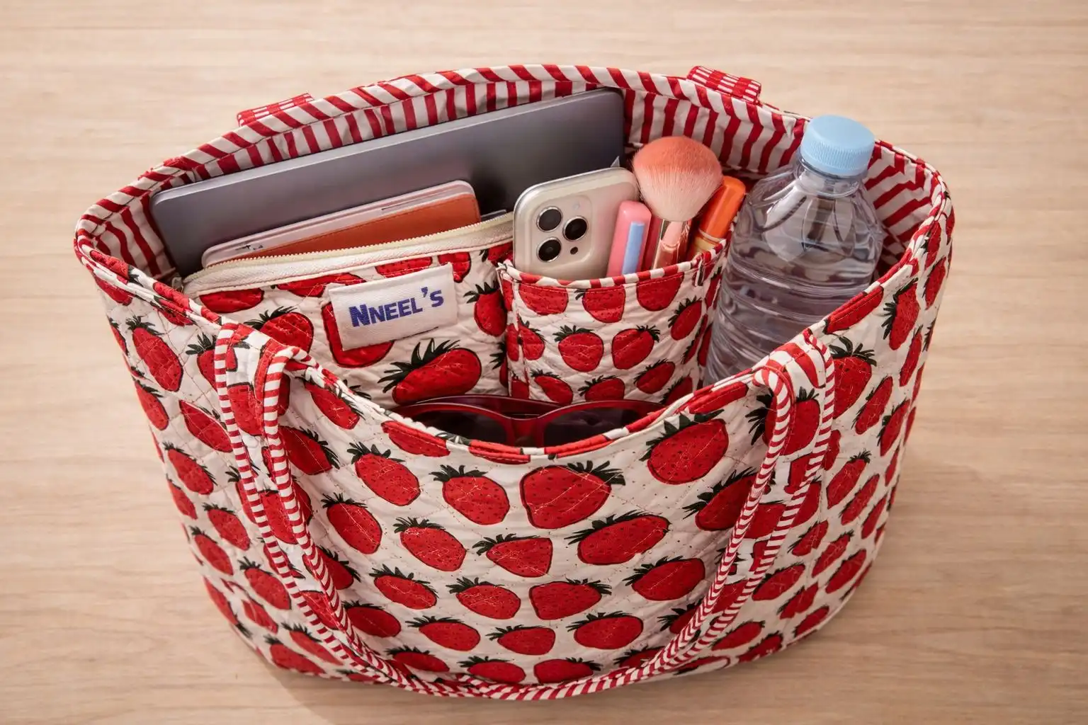 Strawberry Quilted Tote Bag - Image 3