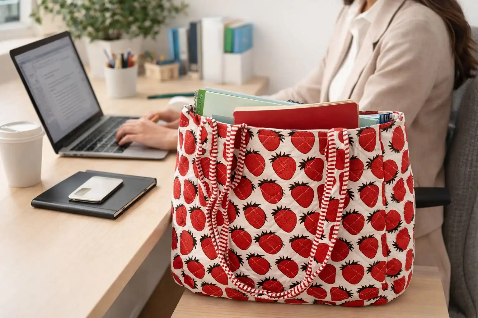 Strawberry Quilted Tote Bag - Image 2