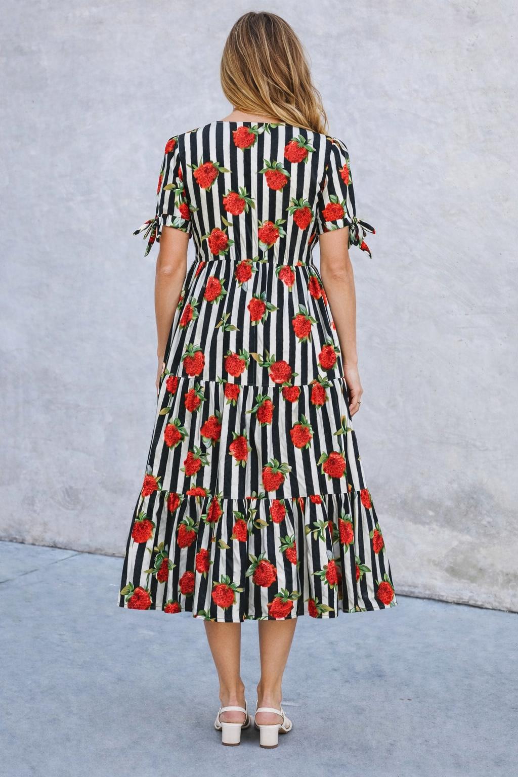 Strawberry Stripe Cotton Long Dress - Image 2