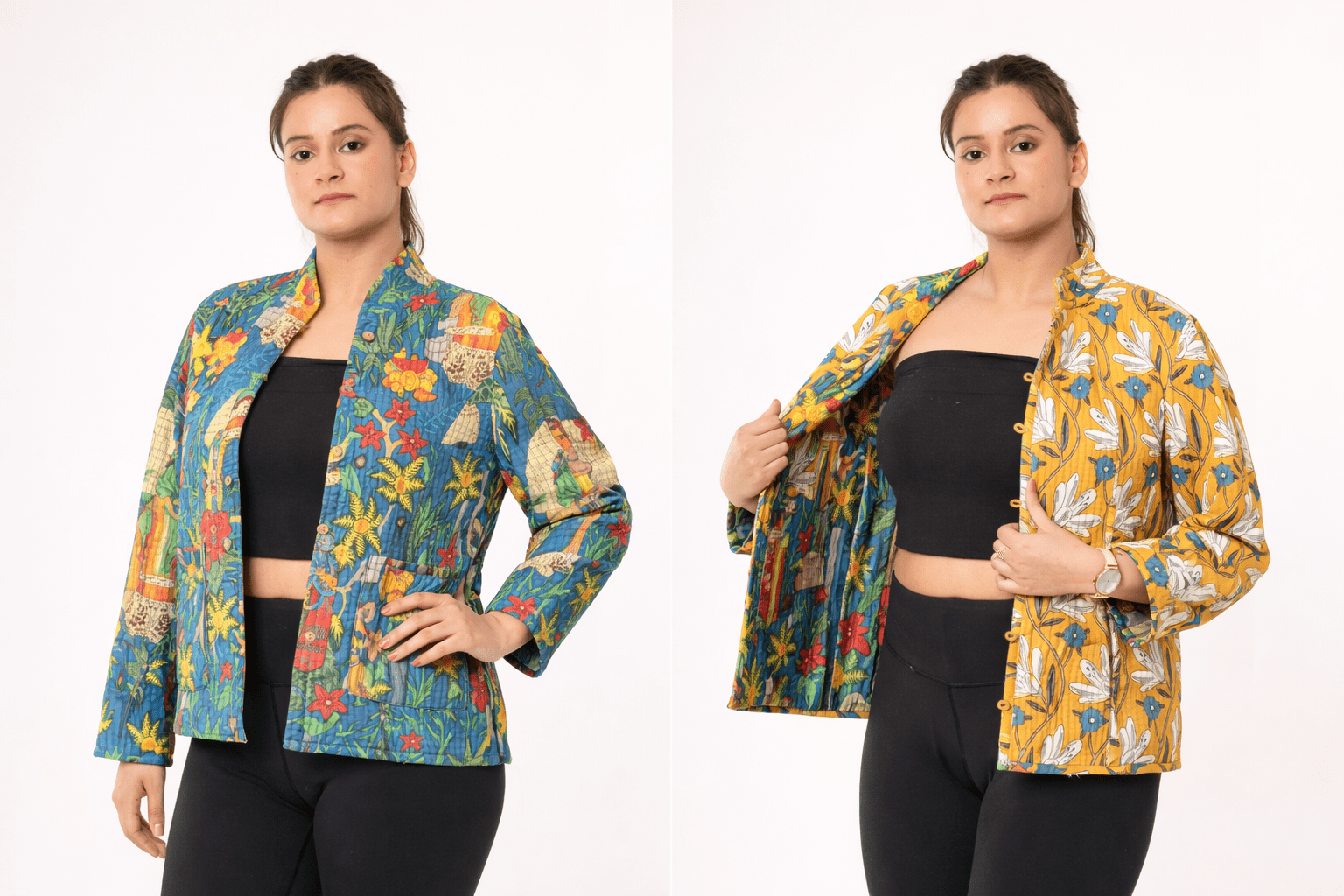 Blue Frida Reversible Cotton Quilted Jacket - Image 5