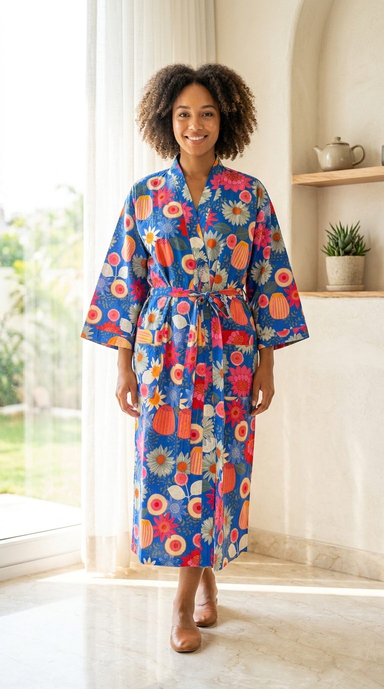 Floral Fiesta Cotton Robe - Image 2