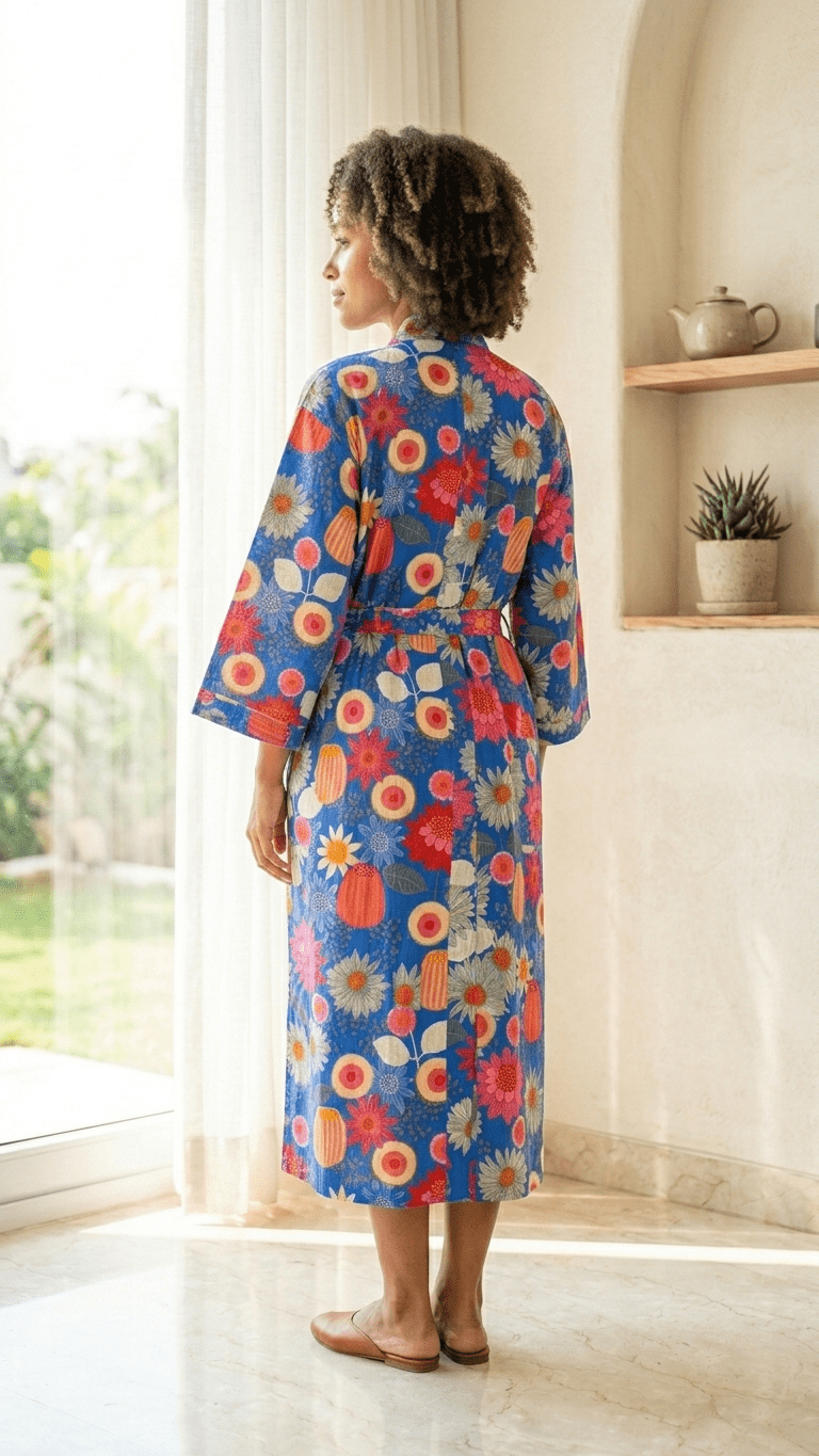 Floral Fiesta Cotton Robe - Image 3