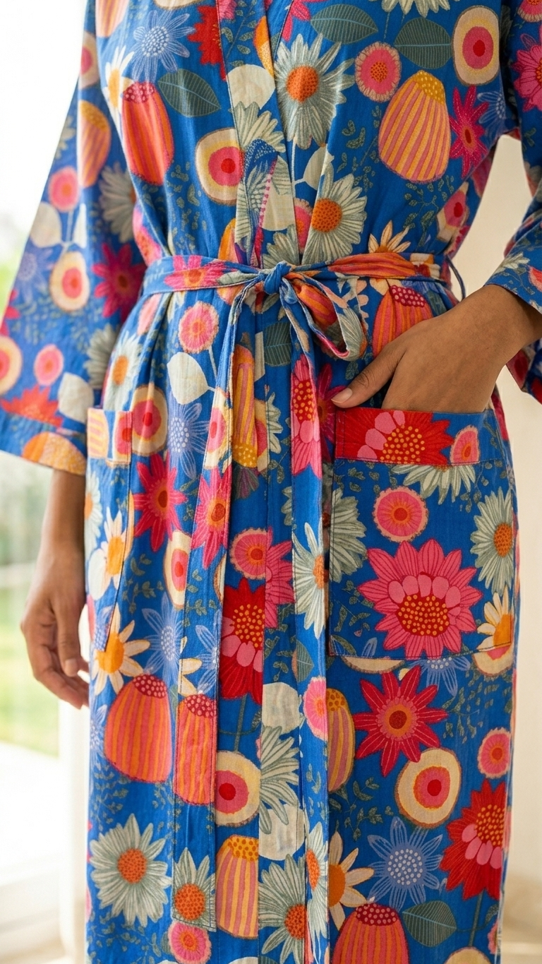 Floral Fiesta Cotton Robe - Image 4