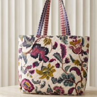 Vintage Plum Floral Quilted Tote Bag