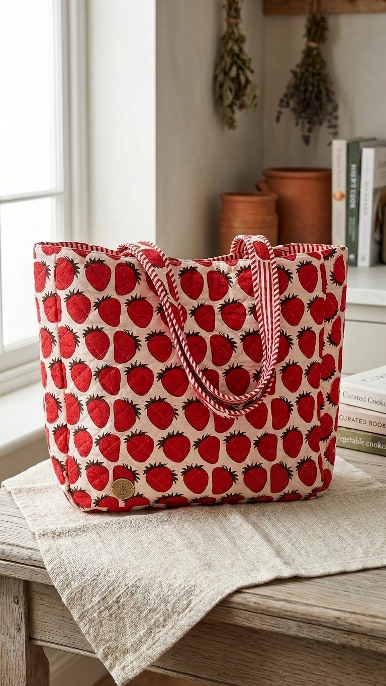 Strawberry Quilted Tote Bag