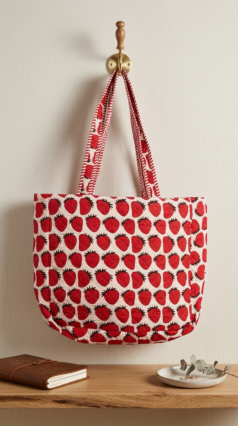 Strawberry Quilted Tote Bag - Image 4