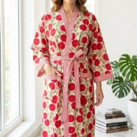 Red Poppy Bloom Cotton Robe