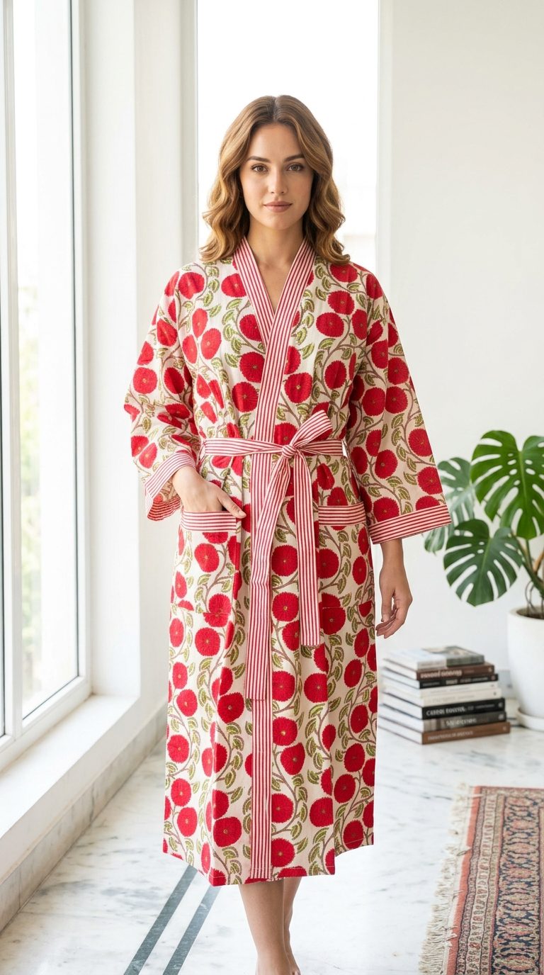 Red Poppy Bloom Cotton Robe