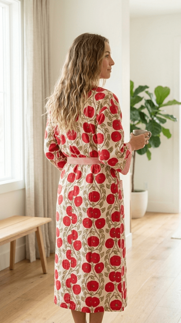 Red Poppy Bloom Cotton Robe - Image 3