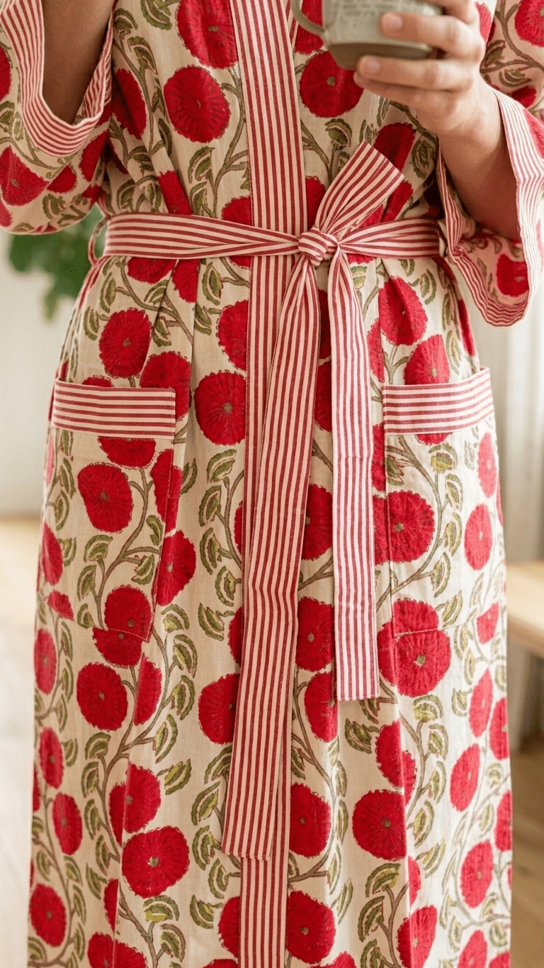 Red Poppy Bloom Cotton Robe - Image 4