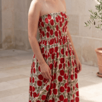 Red Poppy Strapless Smocked Maxi Dress