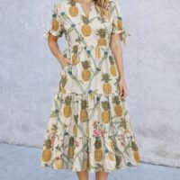 Pineapple Bird Cotton Long Dress