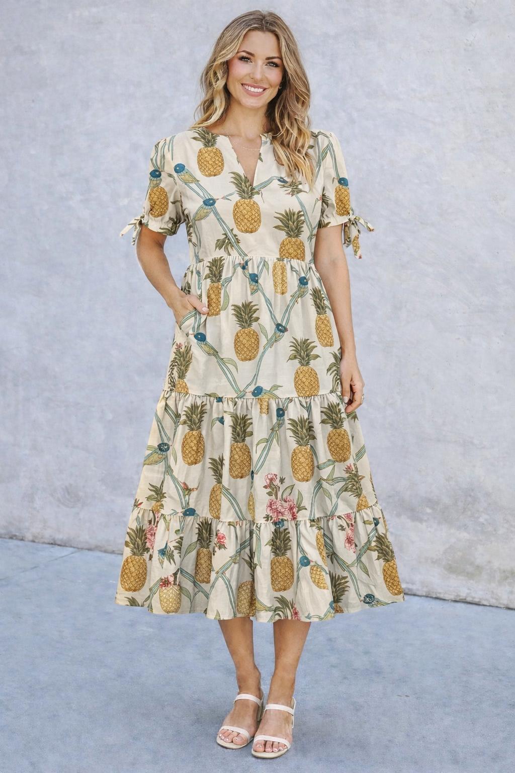 Pineapple Bird Cotton Long Dress