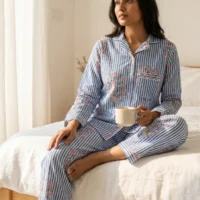 Bluestripe Floral Pajama Set