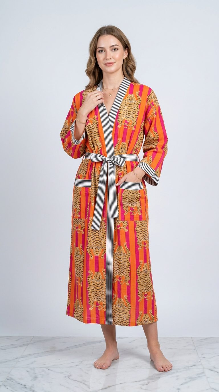 Royal Tiger Cotton Robe - Image 2