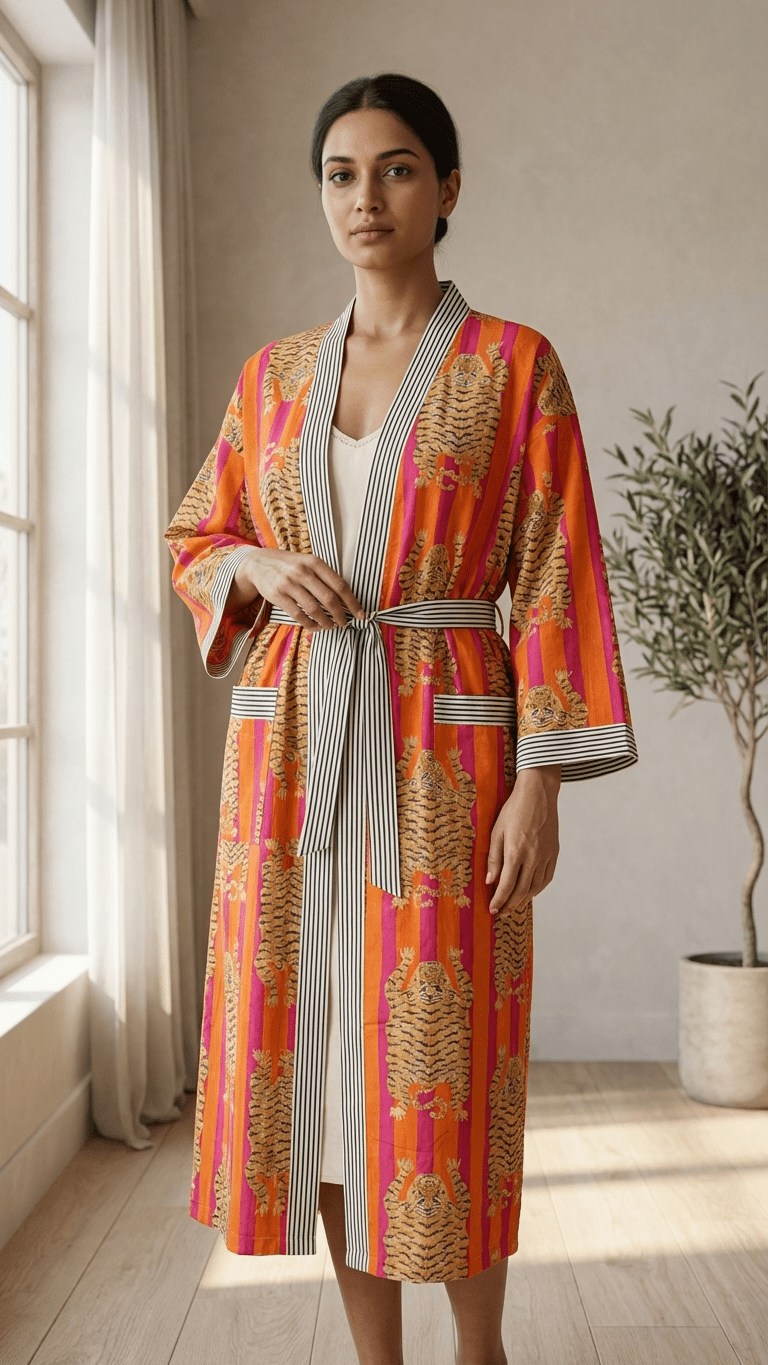 Royal Tiger Cotton Robe - Image 5
