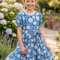 Blue Bloom Cotton Girls Dress