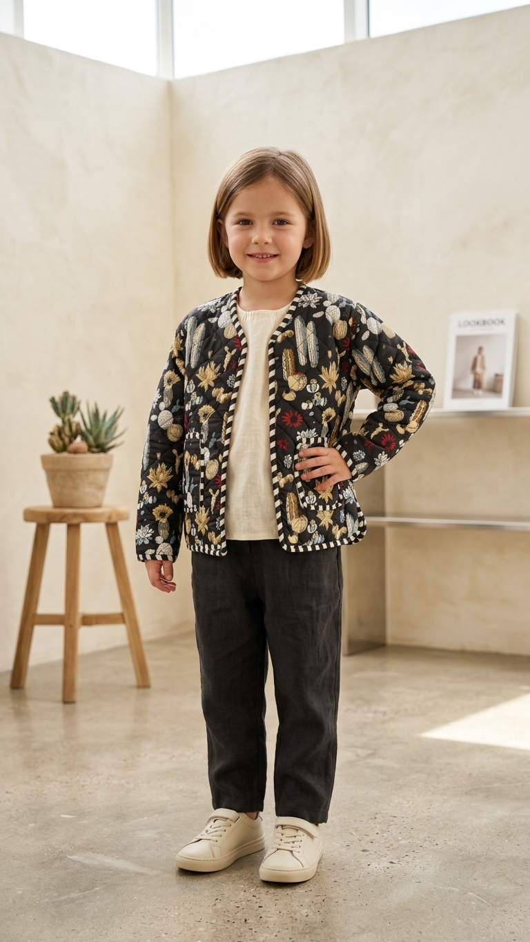 Kids Reversible Quilted Jacket – Desert Bloom Print | 100% Cotton