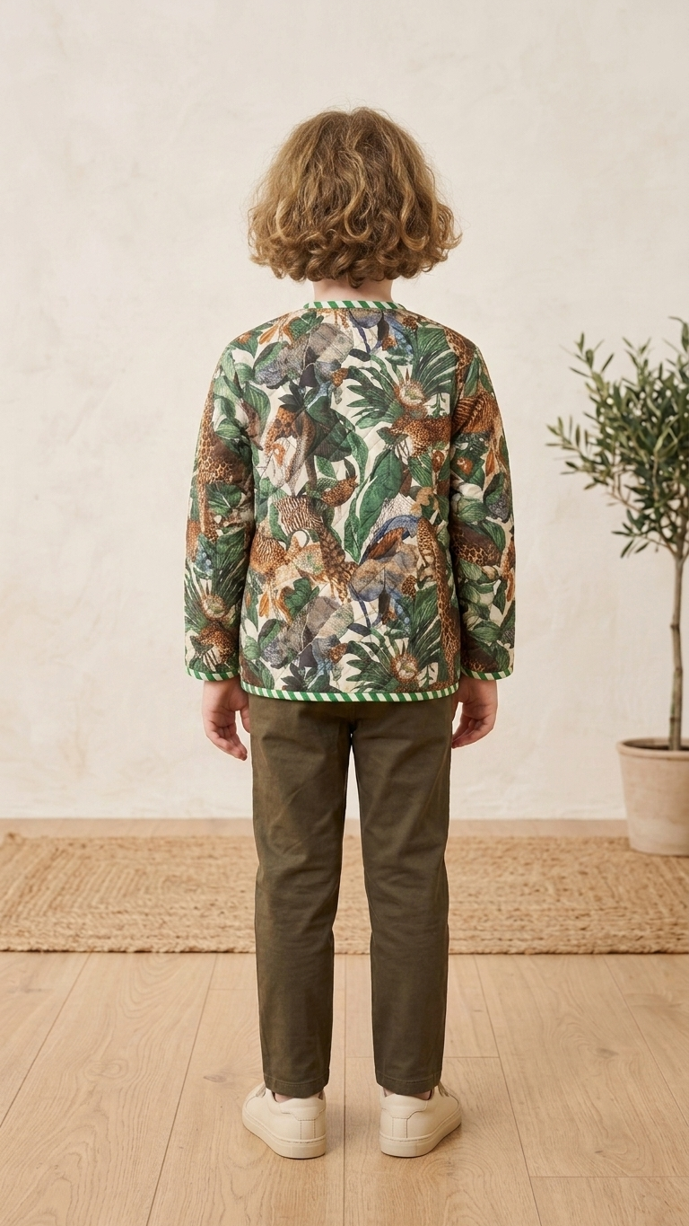 Kids Reversible Quilted Jacket – Jungle Safari Print | 100% Cotton - Image 2