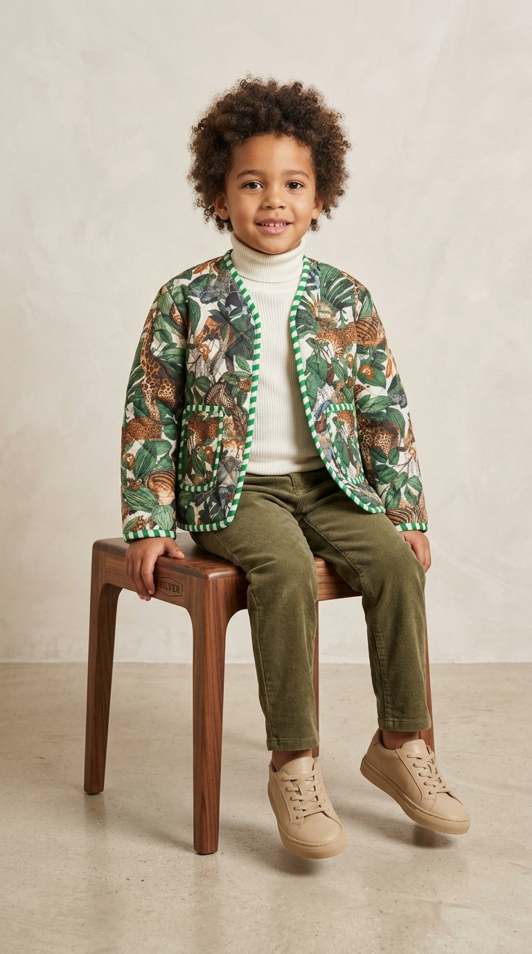 Kids Reversible Quilted Jacket – Jungle Safari Print | 100% Cotton - Image 3