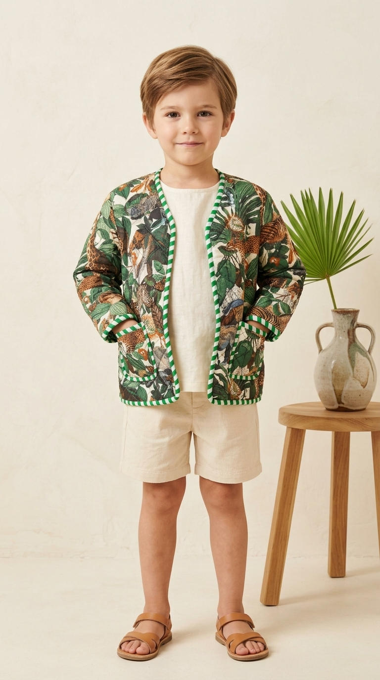 Kids Reversible Quilted Jacket – Jungle Safari Print | 100% Cotton - Image 4