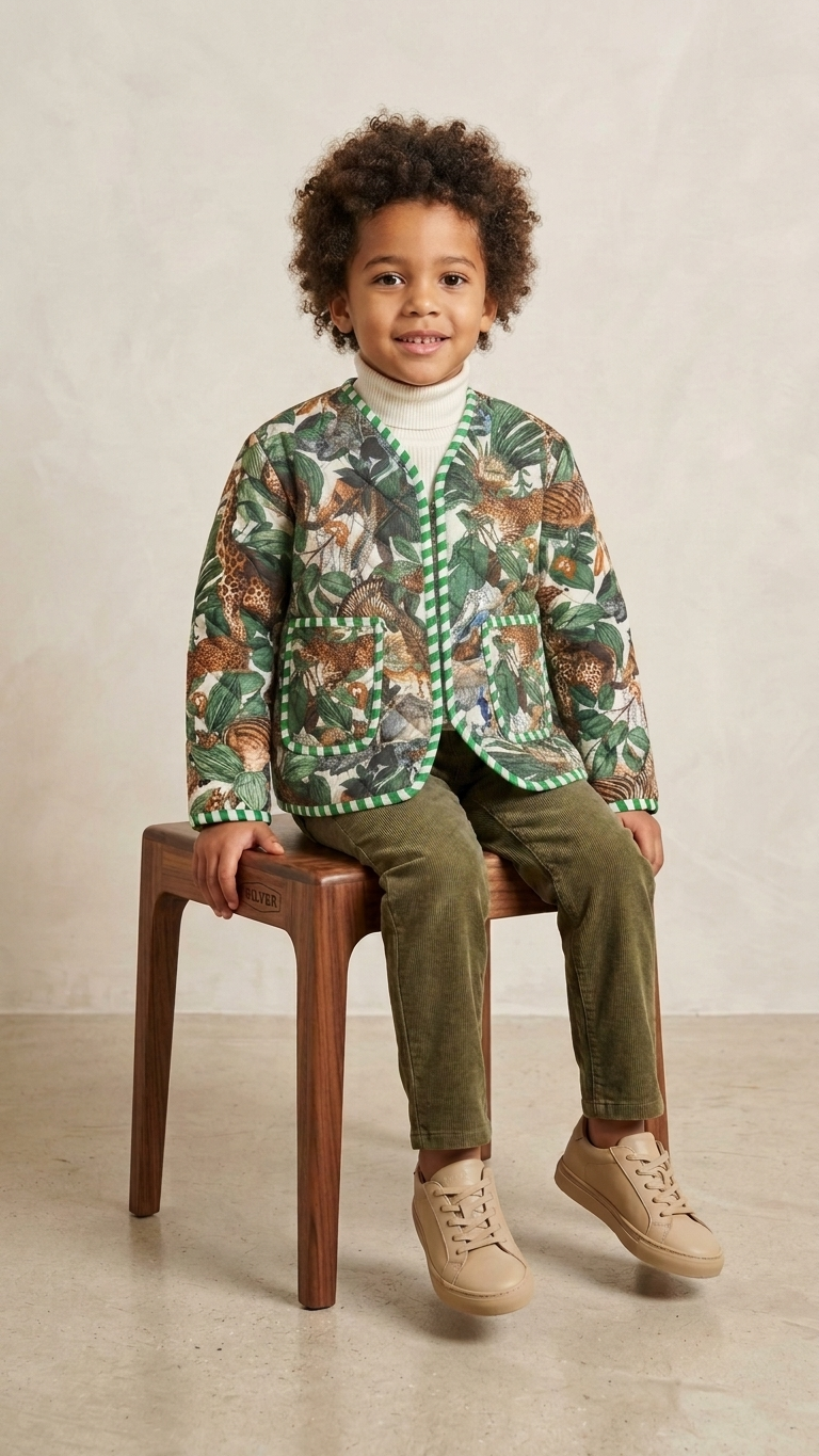 Kids Reversible Quilted Jacket – Jungle Safari Print | 100% Cotton - Image 5