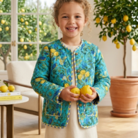 Kids Reversible Quilted Jacket – Lemon Grove Print | 100% Cotton