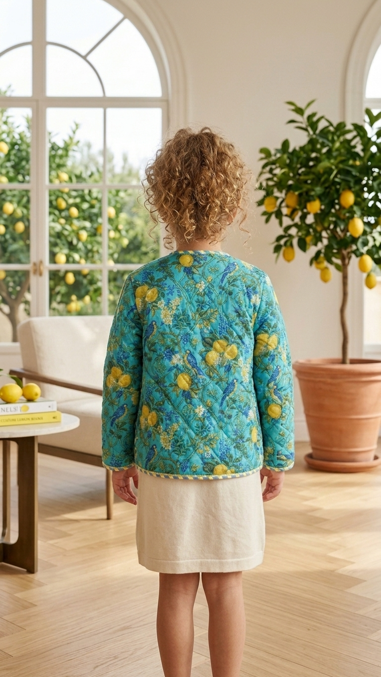Kids Reversible Quilted Jacket – Lemon Grove Print | 100% Cotton - Image 2
