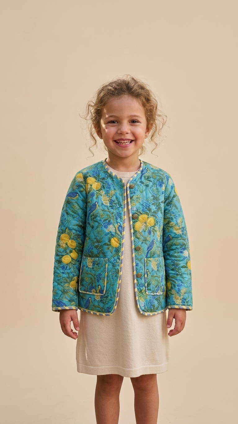 Kids Reversible Quilted Jacket – Lemon Grove Print | 100% Cotton - Image 4