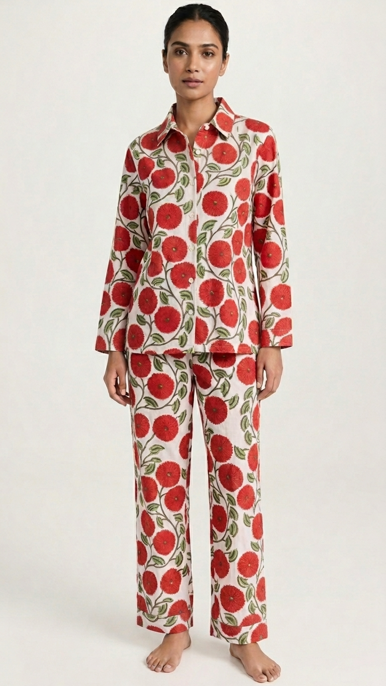 Red Bloom Cotton Pajama Set - Image 2