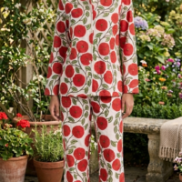 Red Bloom Cotton Pajama Set