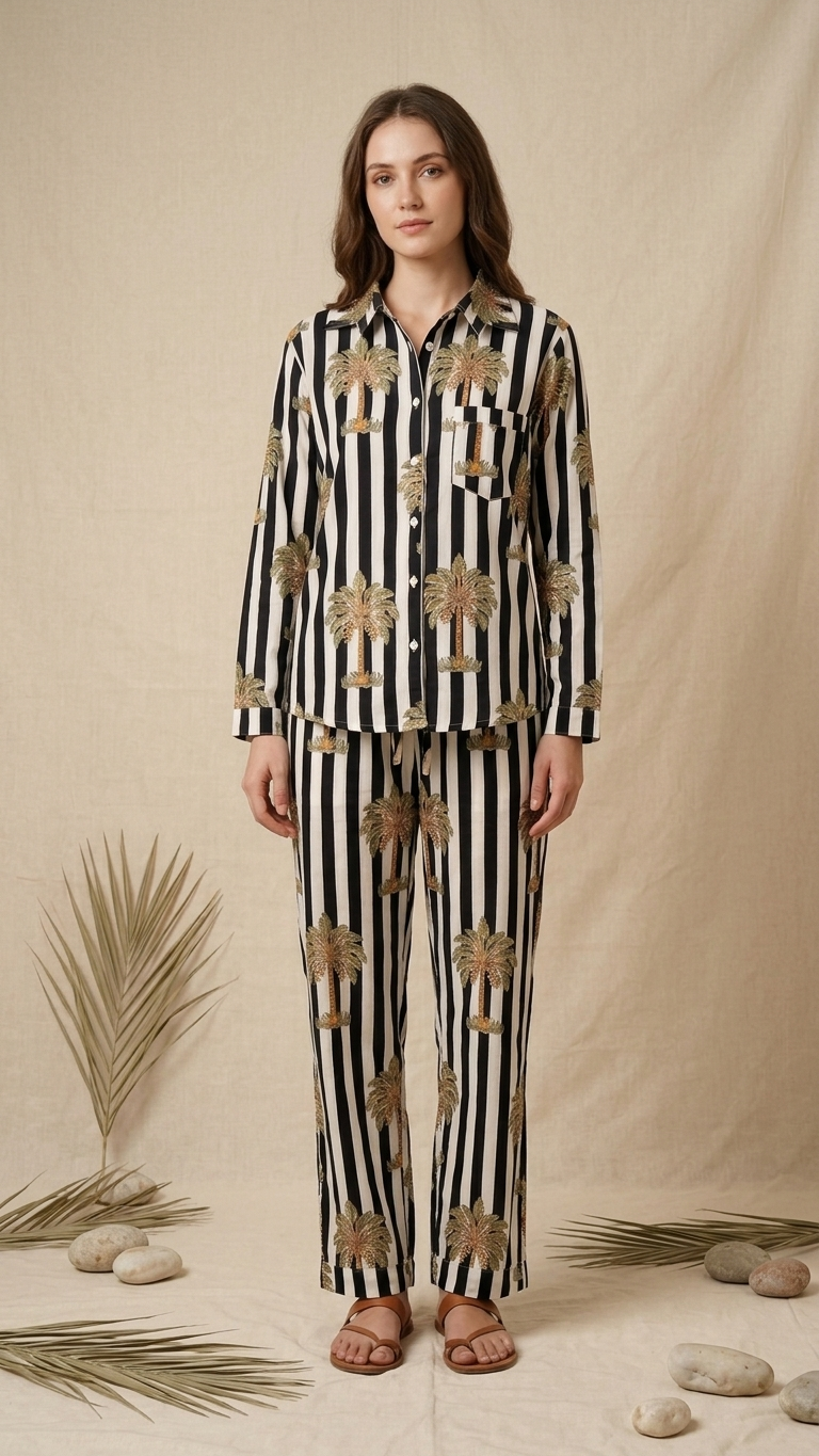 Palm Stripe Cotton Pajama Set - Image 3