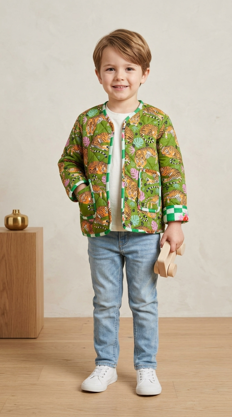 Kids Reversible Quilted Jacket – Tiger Print | 100% Cotton