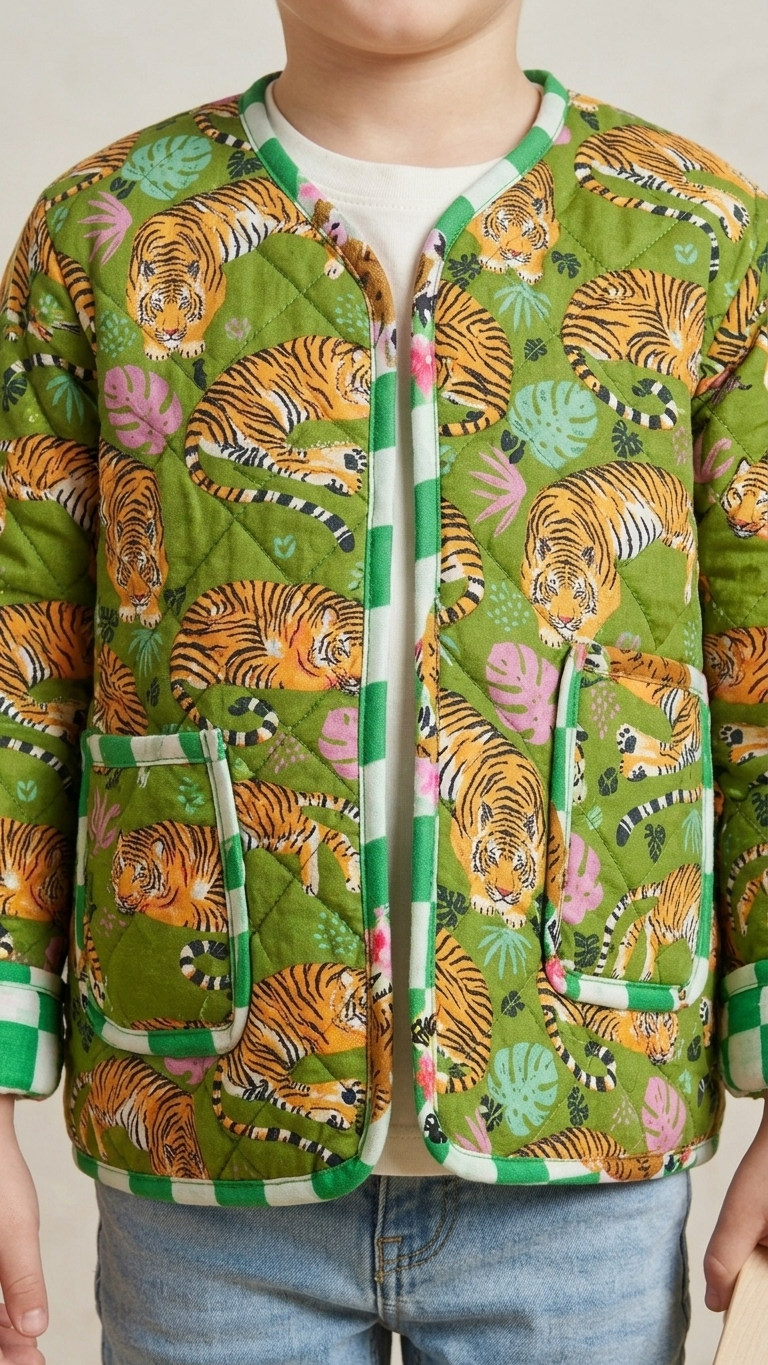 Kids Reversible Quilted Jacket – Tiger Print | 100% Cotton - Image 2