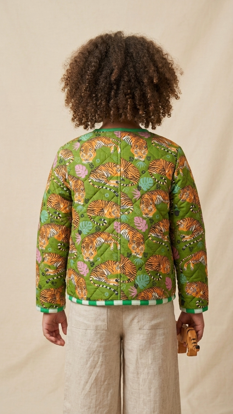 Kids Reversible Quilted Jacket – Tiger Print | 100% Cotton - Image 3