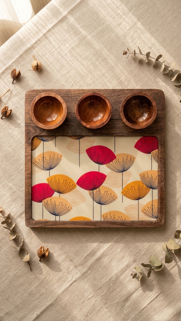 Enamel Mango Wood Serving Board with 3 Bowls (Coming Soon) - Image 4