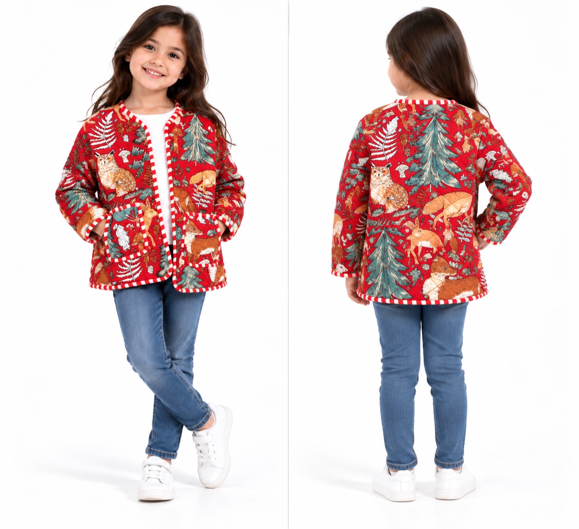 Red Woodland Kids Quilted Jacket - Image 2